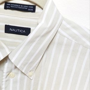 NAUTICA green white striped long sleeve shirt Neck 16.5